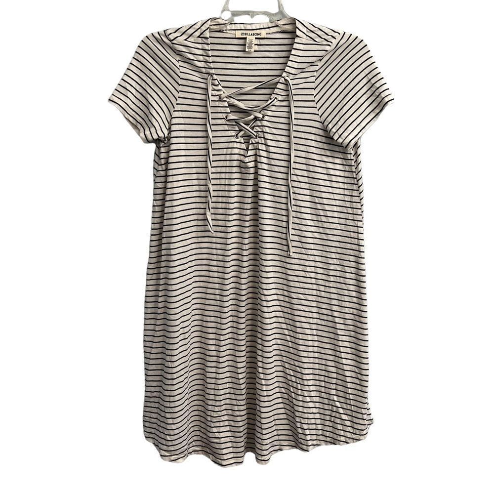 Billabong Black and White Striped Lace Up T-Shirt Dress Super Soft
